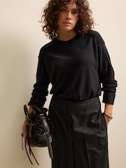Black Soft Touch Pattern Knitted Cosy Crew Neck Jumper - Image 2 of 7