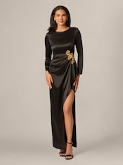 Adrianna Papell Black Stretch Satin Gown - Image 1 of 8