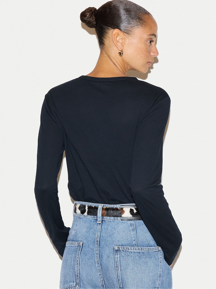 Jigsaw Cotton Crew Neck Long Sleeve T-Shirt - Larawan 2 ng 5
