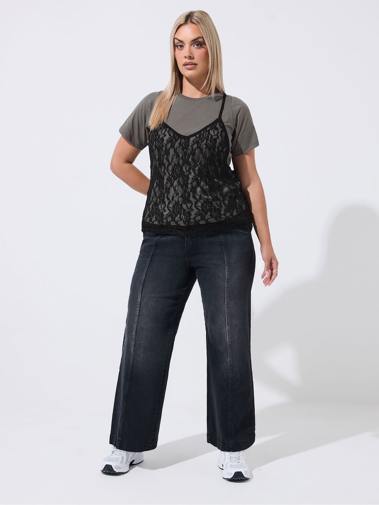 Yours Curve Grey Limited Lace Cami Top - Image 2 of 6 Yours Curve Grey Limited Lace Cami Top - Image 2 of 6