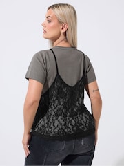 Yours Curve Grey Limited Lace Cami Top - Image 3 of 6