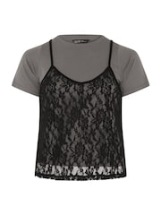 Yours Curve Grey Limited Lace Cami Top - Image 5 of 6