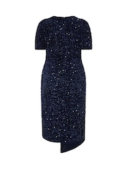 Yours Curve Blue London Sequin Velvet Wrap Maxi Dress - Image 6 of 6