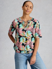 White Stuff Green Weaver Notch Neck T-Shirt - Image 1 of 6