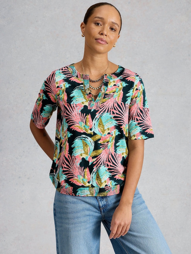 White Stuff Green Weaver Notch Neck T-Shirt - Image 1 of 6