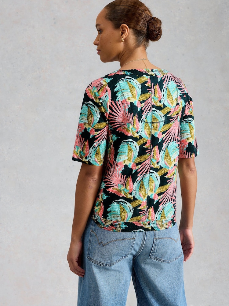 White Stuff Green Weaver Notch Neck T-Shirt - Image 2 of 6