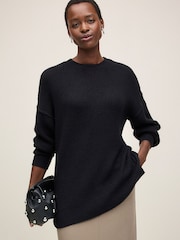 Black Cosy Crew Neck Longline Tunic Knitted Jumper - Image 1 of 6