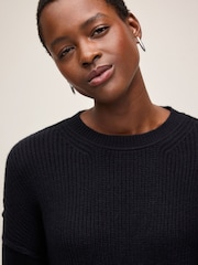 Black Cosy Crew Neck Longline Tunic Knitted Jumper - Image 4 of 6