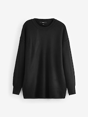 Black Cosy Crew Neck Longline Tunic Knitted Jumper - Image 5 of 6