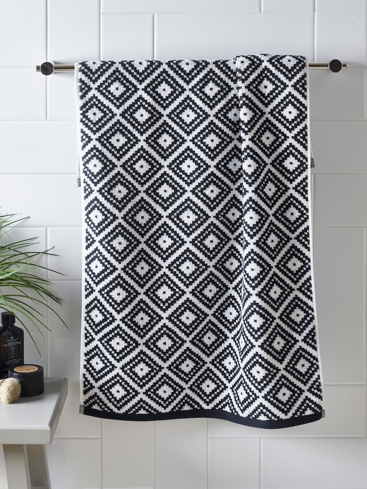 Black/White Diamond Geo Towel 100% Cotton - Image 1 of 3