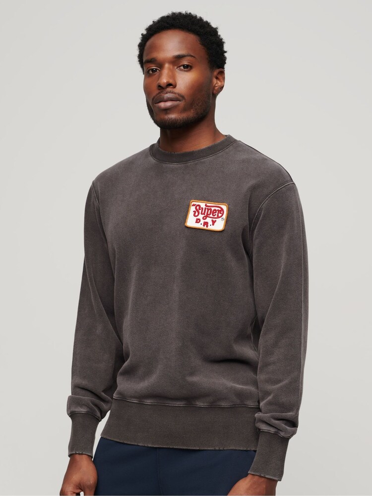 Superdry Brown Loose Fit 100% Cotton Mechanic Crew Hoodie - Image 1 of 5