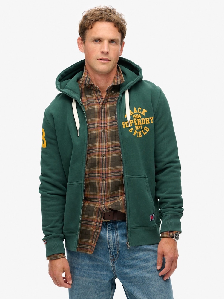 Superdry Enamel Green Track And Field Graphic Zip Hoodie - Image 1 of 5