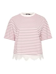 Yours Curve Pink Limited Stripe Lace Hem T-Shirt - Image 5 of 6