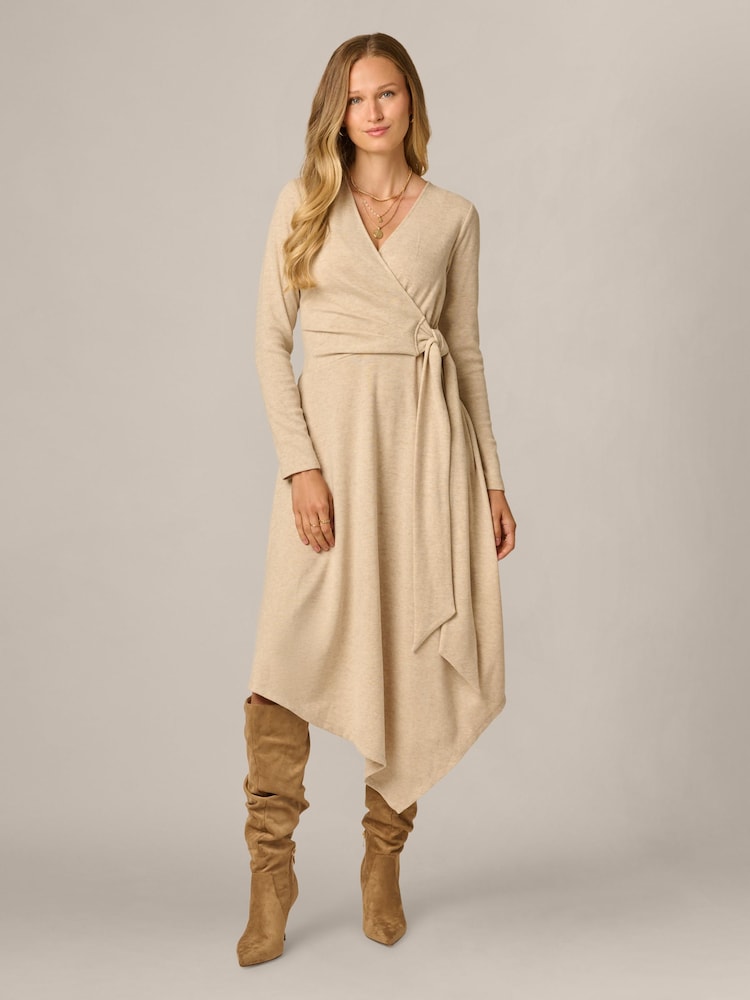 Adrianna Papell Natural Wrap Tie Knit Dress - Image 1 of 8 Adrianna Papell Natural Wrap Tie Knit Dress - Image 1 of 8