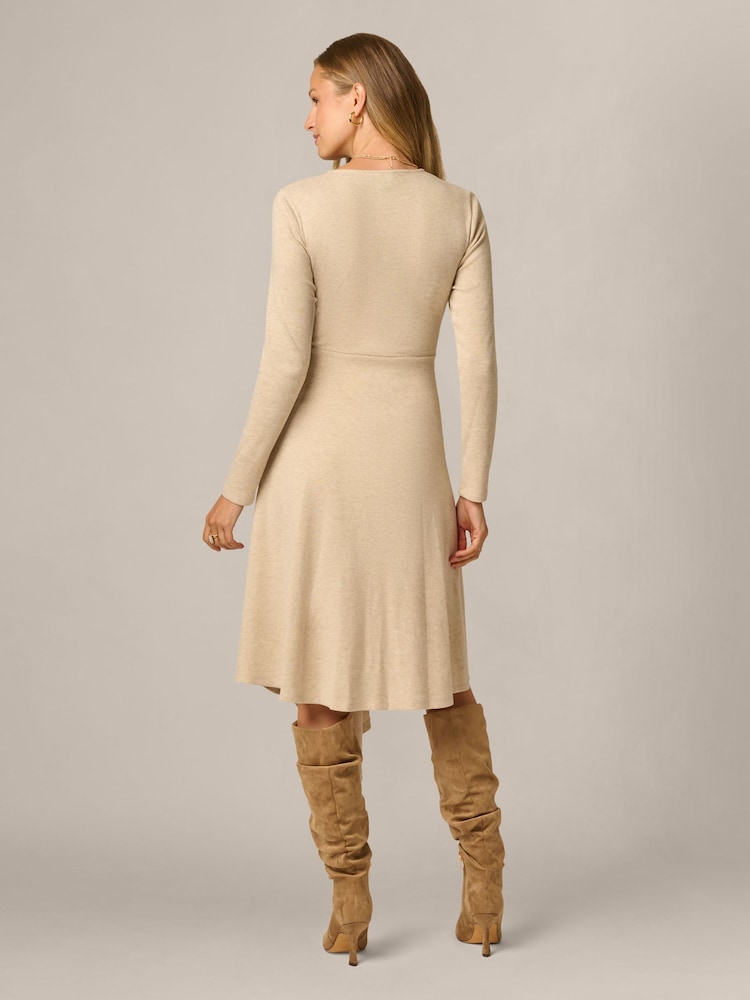 Adrianna Papell Natural Wrap Tie Knit Dress - Image 2 of 8 Adrianna Papell Natural Wrap Tie Knit Dress - Image 2 of 8
