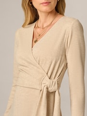 Adrianna Papell Natural Wrap Tie Knit Dress - Image 6 of 8