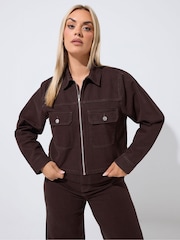 Yours Curve Brown Limited Pocket Denim Jacket - Image 3 of 7