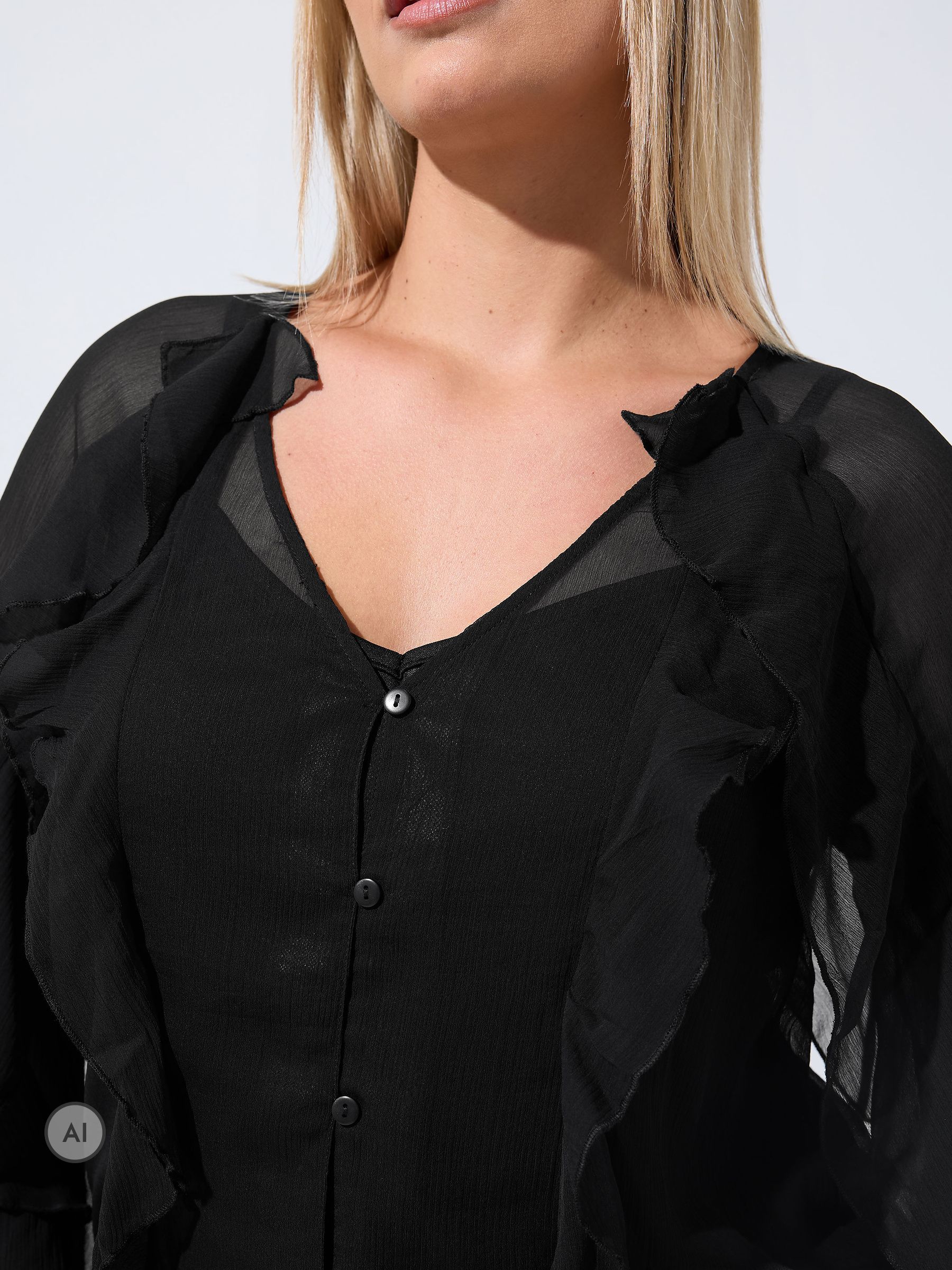 Buy Yours Curve Black Waterfall Ruffle Blouse from Next USA