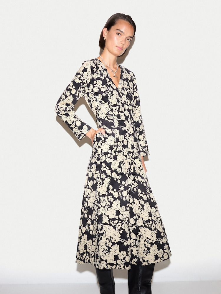Jigsaw Black Camellia Cord Midi Dress - Image 1 of 5 Jigsaw Black Camellia Cord Midi Dress - Image 1 of 5
