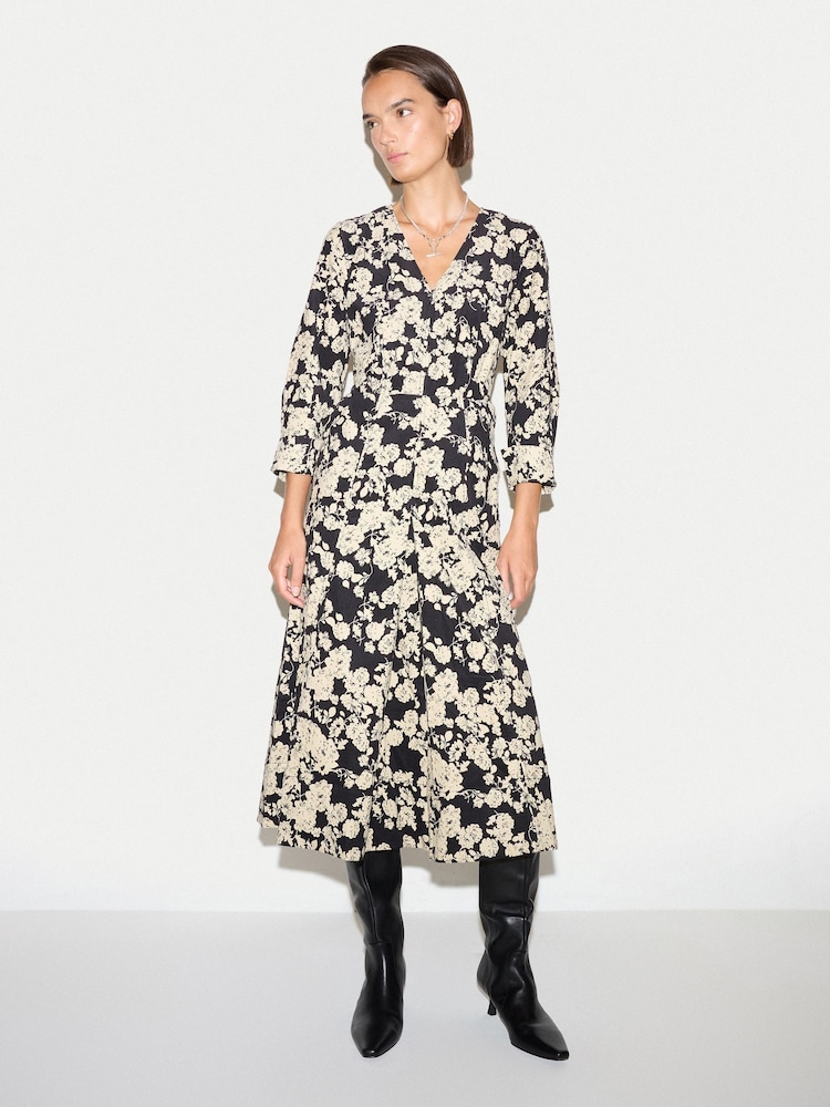 Jigsaw Black Camellia Cord Midi Dress - Image 2 of 5 Jigsaw Black Camellia Cord Midi Dress - Image 2 of 5