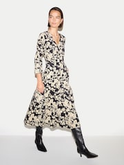 Jigsaw Black Camellia Cord Midi Dress - Image 3 of 5