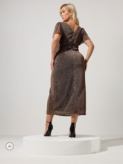 Yours Curve Brown Metallic Thread Knot Dress - Image 3 of 6