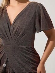 Yours Curve Brown Metallic Thread Knot Dress - Image 4 of 6