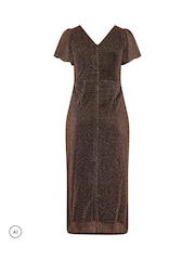 Yours Curve Brown Metallic Thread Knot Dress - Image 6 of 6