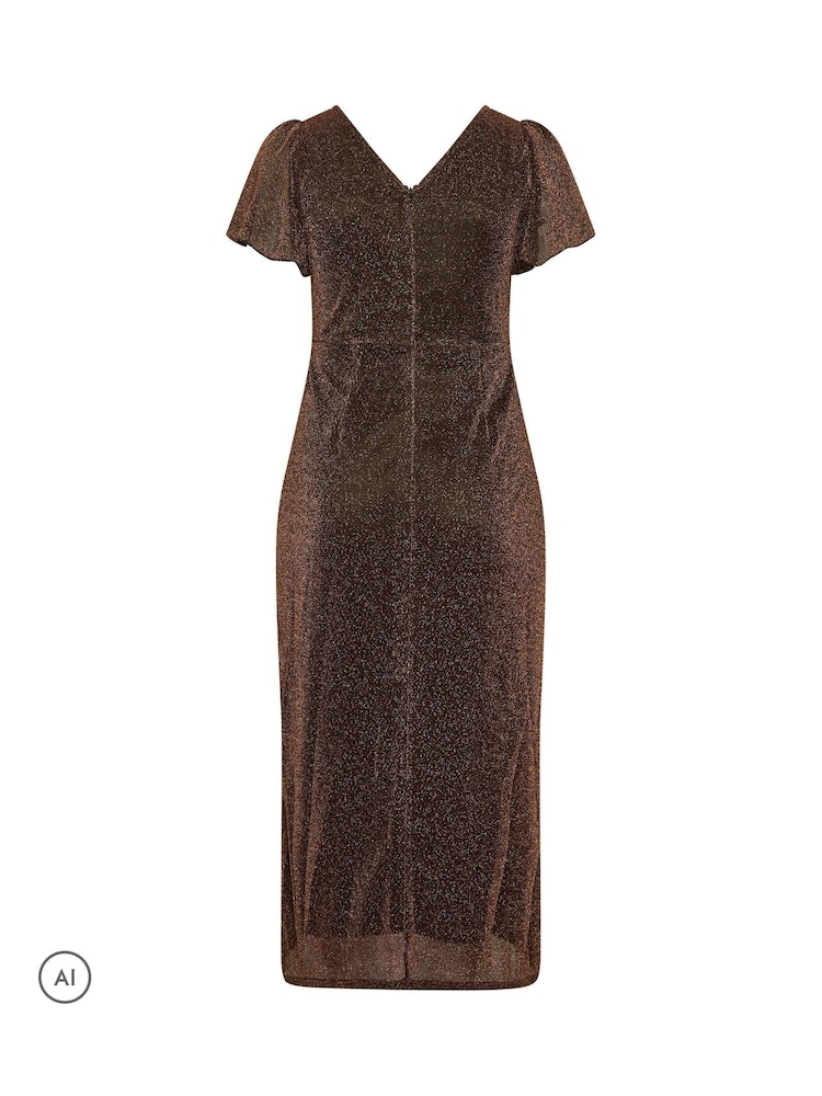 Yours Curve Brown Metallic Thread Knot Dress - Image 6 of 6 Yours Curve Brown Metallic Thread Knot Dress - Image 6 of 6