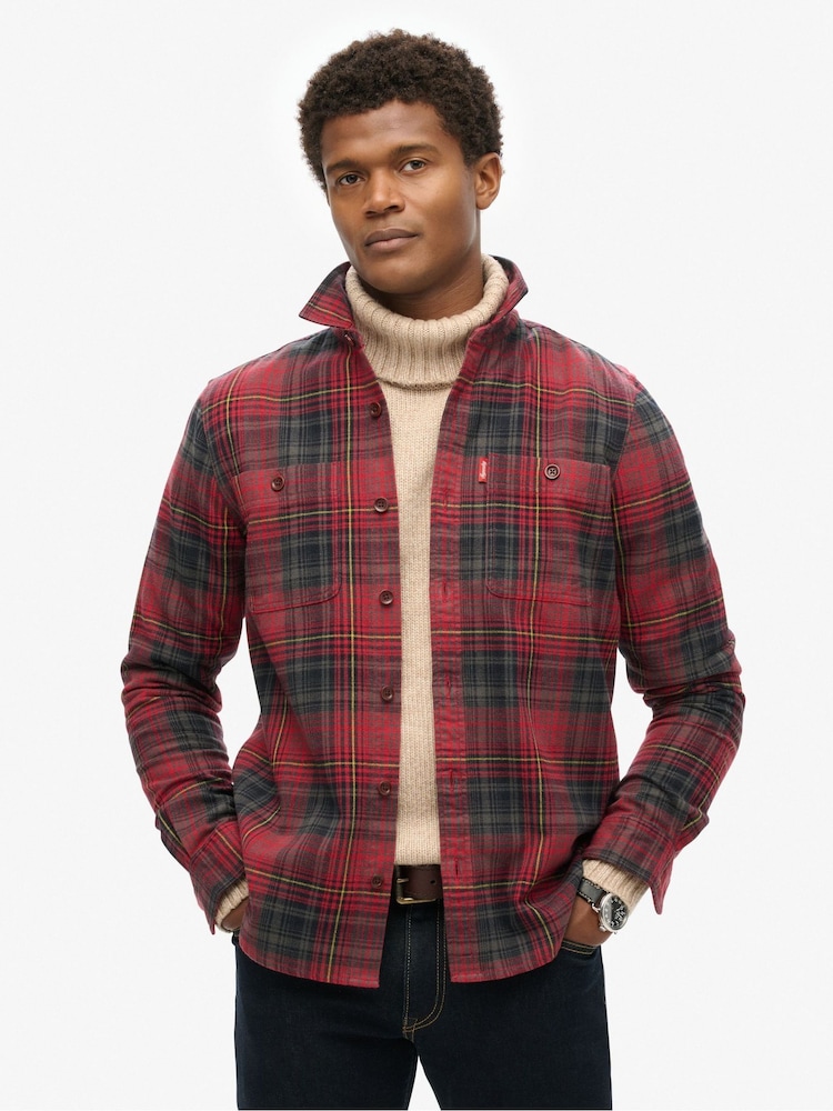 Superdry Boseman Check Red 100% Cotton Vintage Check Overshirt - Image 1 of 5