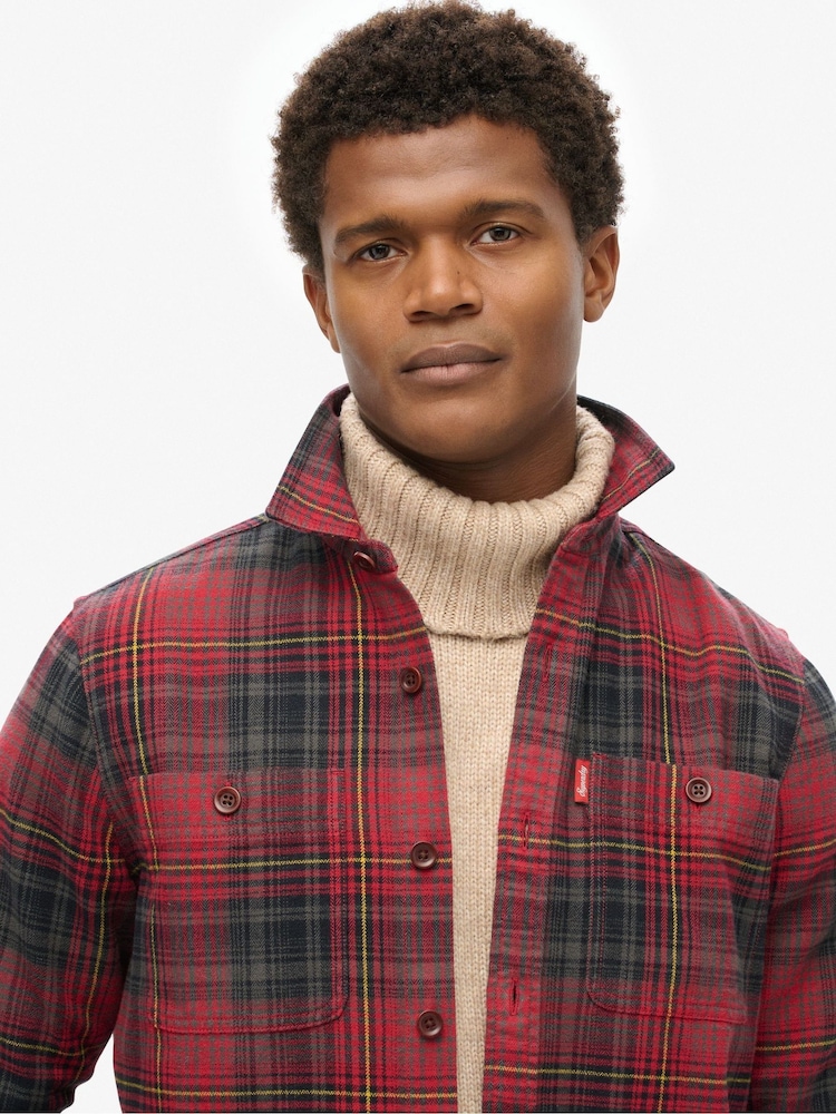 Superdry Boseman Check Red 100% Cotton Vintage Check Overshirt - Image 3 of 5