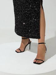 Yours Curve Black Sequin Velvet Maxi Skirt - Image 4 of 6