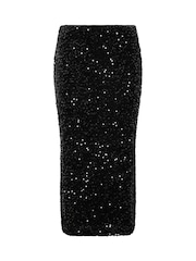 Yours Curve Black Sequin Velvet Maxi Skirt - Image 5 of 6