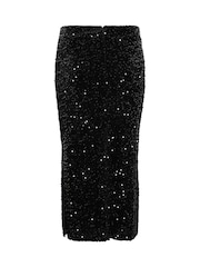 Yours Curve Black Sequin Velvet Maxi Skirt - Image 6 of 6