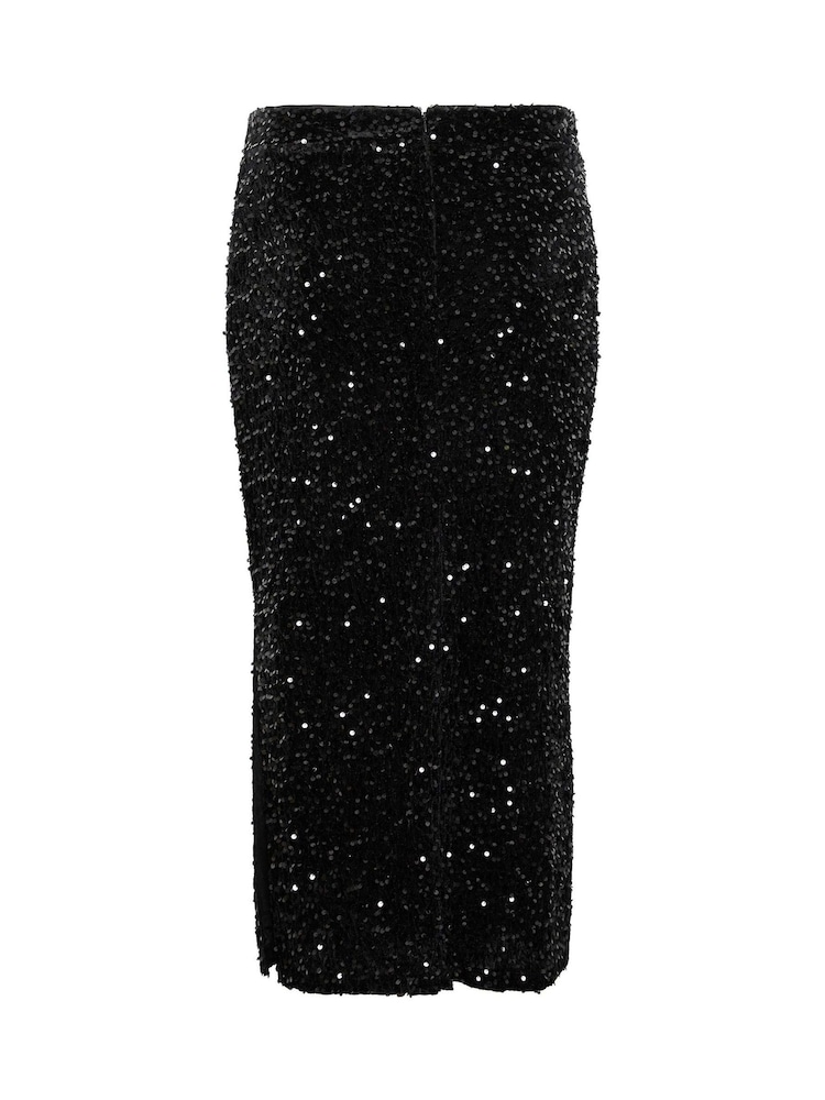 Yours Curve Black Sequin Velvet Maxi Skirt - Image 6 of 6 Yours Curve Black Sequin Velvet Maxi Skirt - Image 6 of 6