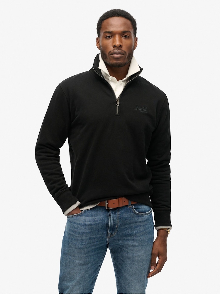 Superdry Black Essential Logo Henley 100% Cotton Sweatshirt - Image 1 of 5