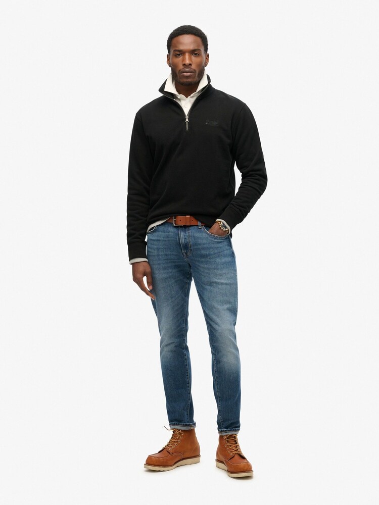 Superdry Black Essential Logo Henley 100% Cotton Sweatshirt - Image 2 of 5
