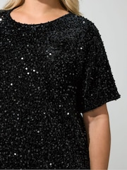 Yours Curve Black Sequin Velvet T-Shirt - Image 4 of 6