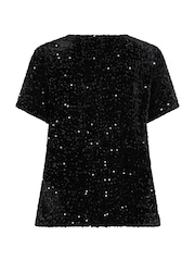 Yours Curve Black Sequin Velvet T-Shirt - Image 6 of 6