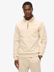 Superdry Tapioca Cream Beige Dark Moss Green Tech Loose Half Zip Sweatshirt - Image 1 of 7