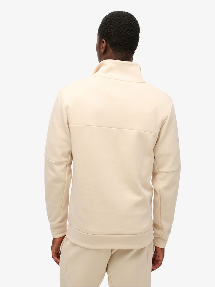 Superdry Tapioca Cream Beige Dark Moss Green Tech Loose Half Zip Sweatshirt - Image 2 of 7