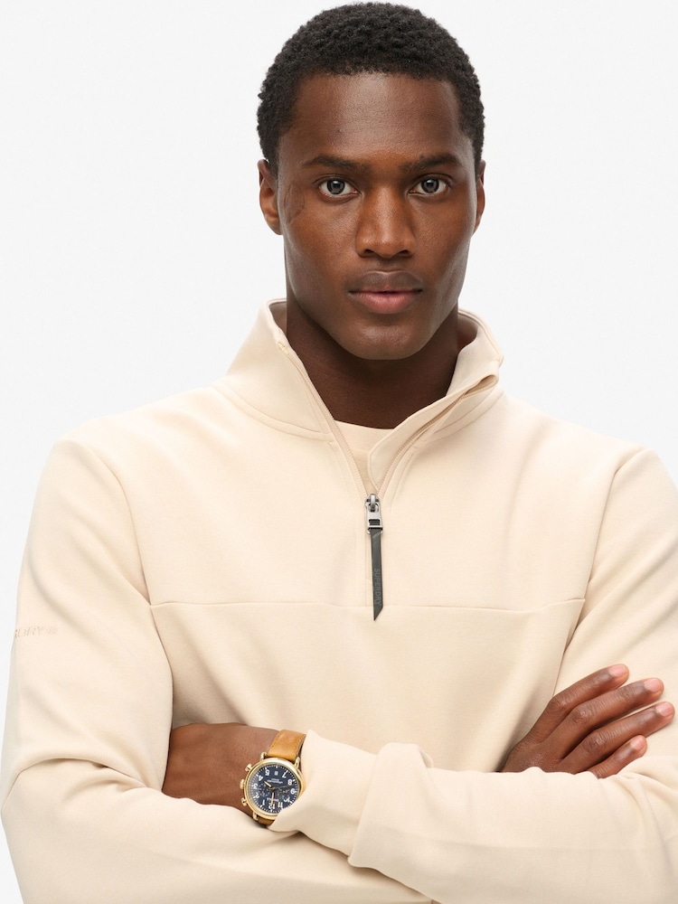 Superdry Tapioca Cream Beige Dark Moss Green Tech Loose Half Zip Sweatshirt - Image 4 of 7