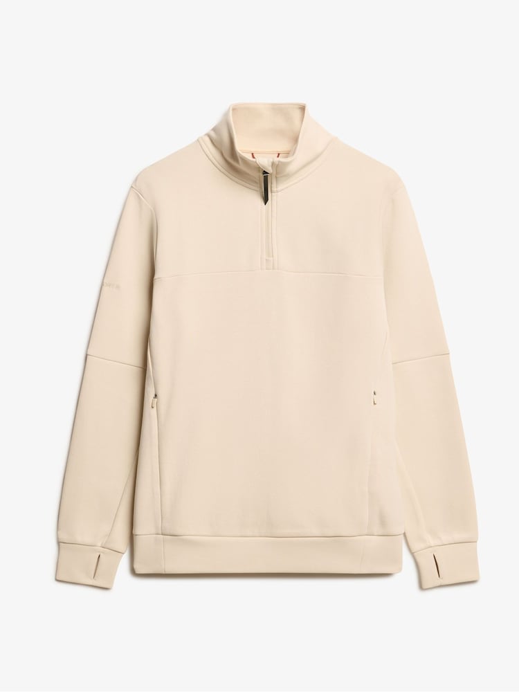 Superdry Tapioca Cream Beige Dark Moss Green Tech Loose Half Zip Sweatshirt - Image 5 of 7