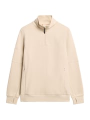 Superdry Tapioca Cream Beige Dark Moss Green Tech Loose Half Zip Sweatshirt - Image 6 of 7