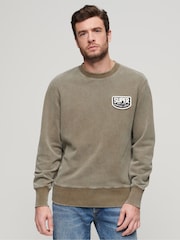 Superdry Green Loose Fit Mechanic Crew 100% Cotton Sweat Top - Image 1 of 4