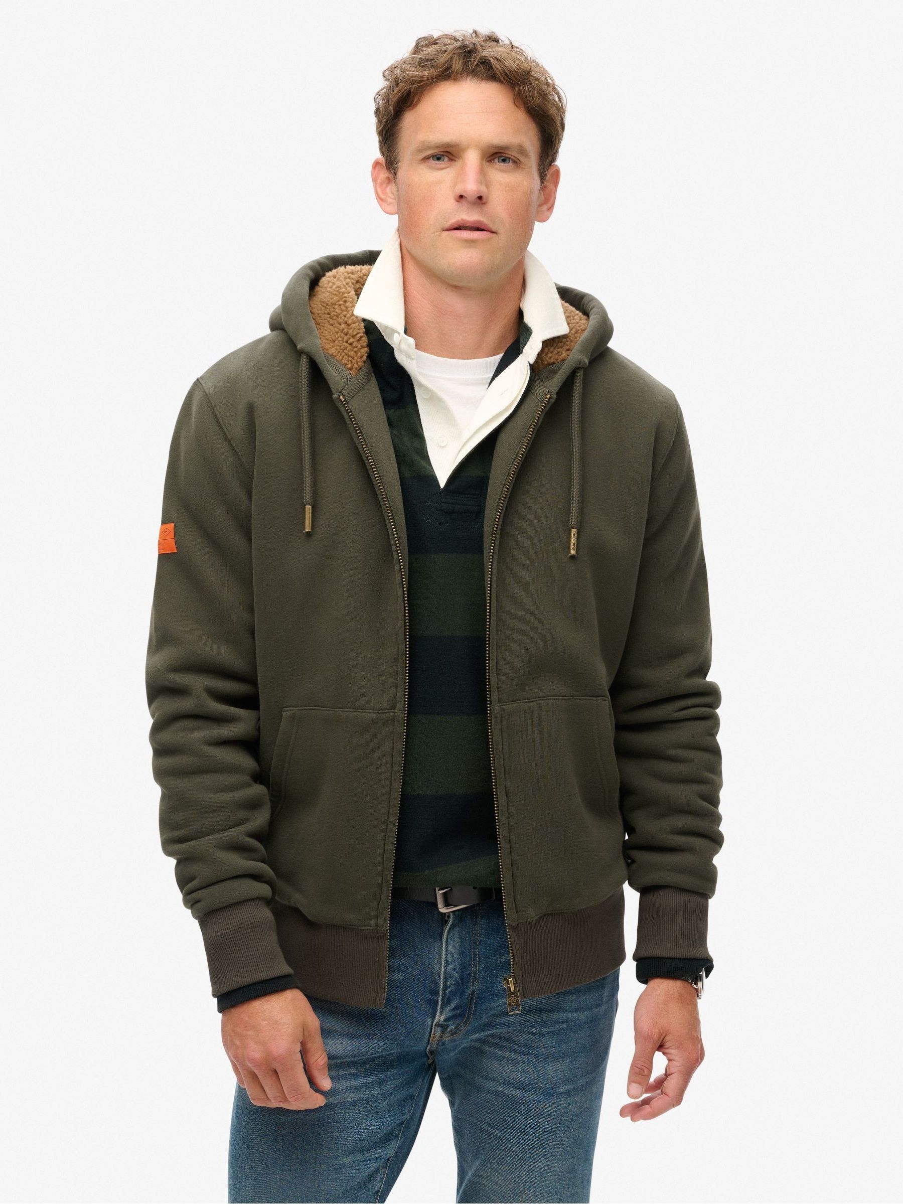 Buy Superdry Dark Grey Green Borg Lined Zip Hoodie from Next Latvia
