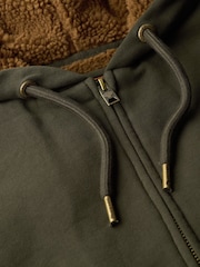 Dunkelgrau/Grün - Superdry Kapuzenjacke mit Reißverschluss und Teddy-Futter - Bild 5 von 5