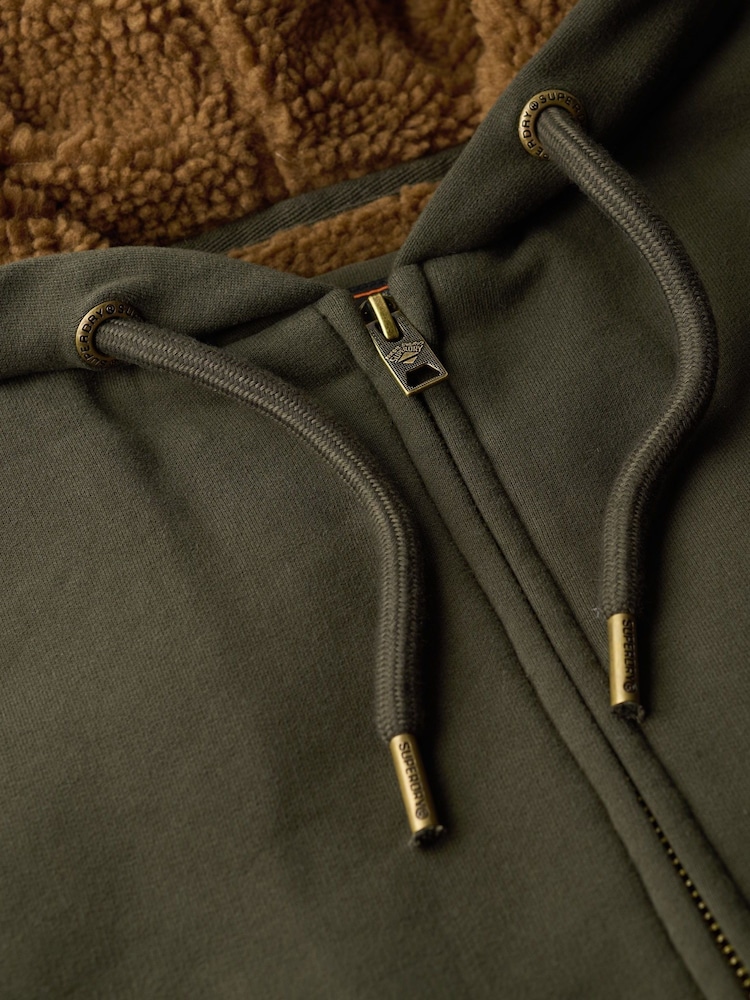 Dunkelgrau/Grün - Superdry Kapuzenjacke mit Reißverschluss und Teddy-Futter - Bild 5 von 5