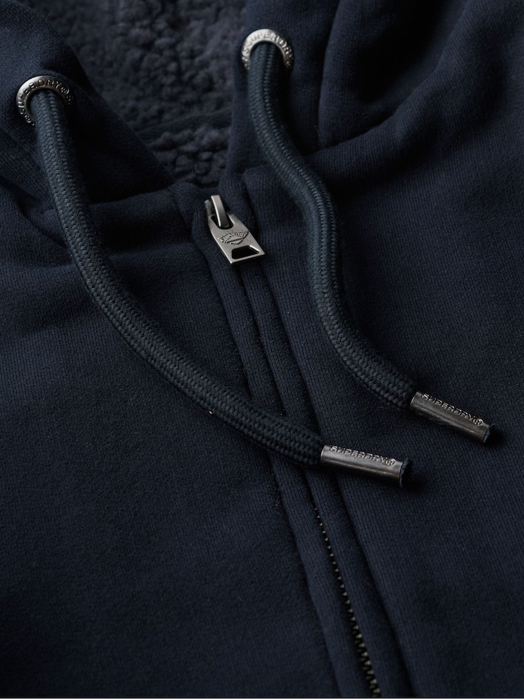 Superdry Eclipse Navy Borg Lined Zip Hoodie - Image 5 of 5