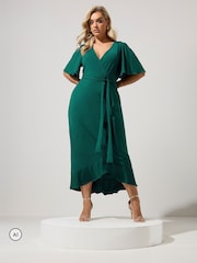 Yours Curve Green London Ruffle ITY Dress - Image 1 of 6